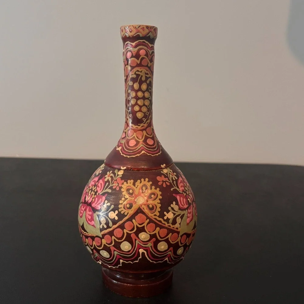 Wooden Handpainted Pink & Brown Floral 9